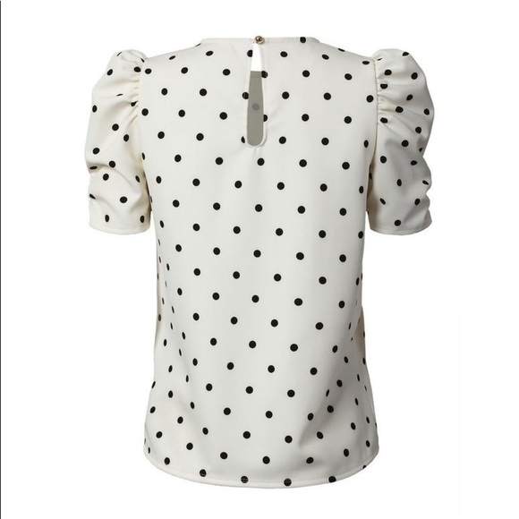 Navy and Ivory Polka Dot Puff Sleeve Tops - Picture 3 of 4